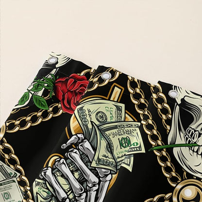 AILONEN Skull Shower Curtain for Boys,Gold Money Skeleton Bath Curtain for Decor,Luxurious Skull Print Shower Curtain with 12 Plastic Hooks,Waterproof 72" W*78" H