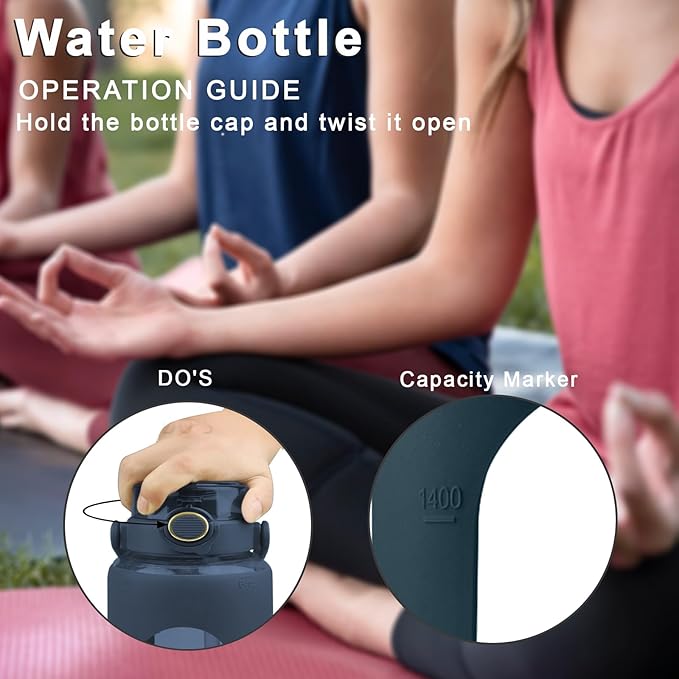 64 Oz Glass Water Bottle with Straw and Lid, Sports Motivational Water Bottle, Leakproof Water Jug Fitness with Silicone Sleeve for Gym, Blue