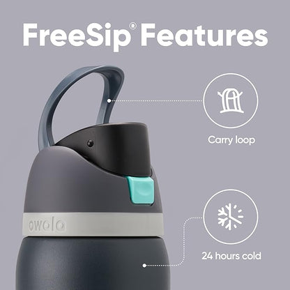 Owala FreeSip Insulated Stainless Steel Water Bottle with Straw for Sports and Travel, BPA-Free, 32oz, Foggy Tide