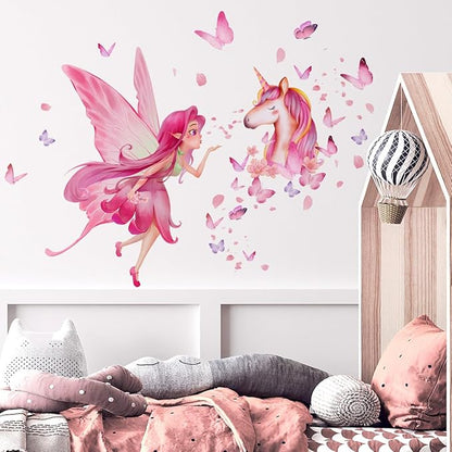 Magical Unicorn & Fairy Wall Decals - 80cm x 31.49cm, 2 Sheets, Perfect for Kids' Room Decor