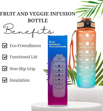 Leakproof Water Bottle with Straw & Lid - 32oz Motivational BPA Free Water Bottle with Time Markings & Straw Lid for Sports & Outdoors - Ensure Hydration with Leakproof Bottle and Straw