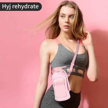 2.2L Half Gallon Water Bottle with Storage Sleeve and Covered Straw Lid -BPA Free Reusable Large Water Jug with Handle-Big Sports Water Bottle 2.2 Liter (74 Ounce),pink