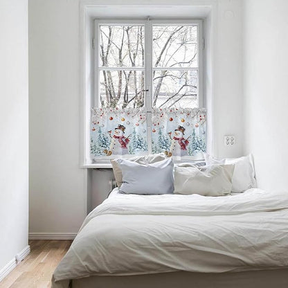 Snowman Kitchen Curtains and Valances Set, Blue Merry Christmas Tree Red Balls Squirrel Windows Treatments Tiers Half/Short Curtains for Small Windows Cafe /Living Room/ Bedroom 54x36 in Winter