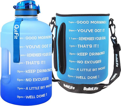 QuiFit 1 Gallon Water Bottle - 128 oz Water Bottle with Times to drink - BPA Free Motivational Water Bottle with Infuser - Large Water Bottle - Sports Water Bottle 1 Gallon in Gym