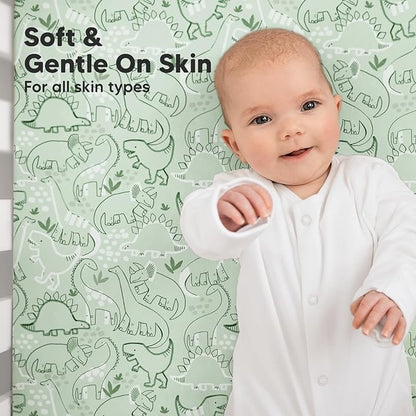 2-Pack Organic Crib Sheets for Boys, Girls - Jersey Fitted Crib Sheet, Baby Crib Sheets Neutral, Crib Mattress Sheet, Cotton Crib Sheets, Breathable Crib Sheet, Baby Mattress Sheets (DinoDood)