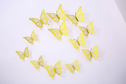 3D Butterfly Wall Decor 48 Pcs 4 Colors 3 Sizes,Gold Silver Laser Rose Butterfly Decorations for Butterfly Birthday Decorations Butterfly Party Decorations Cake Decorations,Removable Sticker