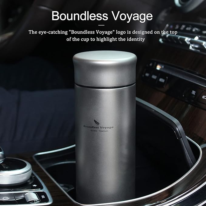 Boundless Voyage Titanium 300ml/450ml Vacuum Water Bottle with Tea Filter Double-Walled Lightweight Leak-Proof Sport Water Bottle for Travel Outdoor Office (15 fl oz)