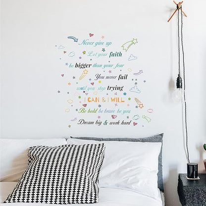 CREATCABIN 4pcs Vinyl Wall Decals Inspirational Quotes Wall Stickers Self-Adhesive Peel and Stick Watercolor Mural Decoration for Bedroom Living Room Kitchen Wardrobe Door Playroom Classroom