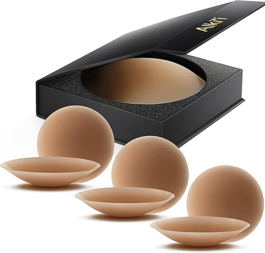 Alki'i Nipple Covers Pasties 3 Pairs, Sticky Bra No Show,Silicone Adhesive Strapless Bra, Reusable Breast Petals for Women