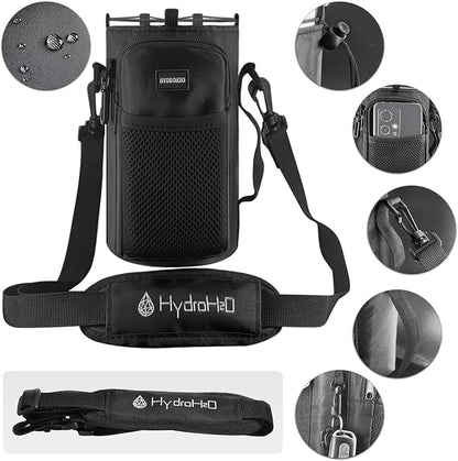 64 oz Insulated Water Bottle With Straw Pop-up & Auto Spout Lid, Flex Handel, Waterbottle Strap Carrier, Half Gallon Stainless Steel Water Hydro Jug Thermo Flask (Black)