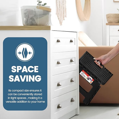 ACSTEP 9 Inch Folding Step Stool 300 LB Capacity Non Slip Foot Stool with Handle Plastic Foldable Step Stools for Kids Stepping Stool for Bathroom Black Small Step Stool (1 PC Black)