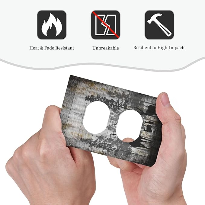 Rustic Deer Forest Vintage Wood Board Single Duplex Wall Plate Covers Boho Light Switch Cover 1 Gang Outlet Plate Decorative Country Electrical Receptacle Art Faceplate Switchplate for Farmhouse