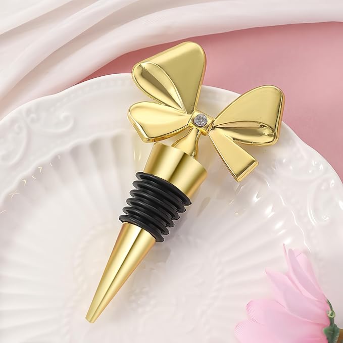3 Pack Bowknot Wine Bottle Stoppers, Holiday Decor - zinc alloy Decorative Wine Stoppers - Wine Gift for Hostess - Cute Wine and Beverage Corker Bottle Sealers Women's Day gifts