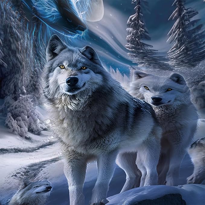 AILONEN Boys Snow Wolf Shower Curtain for Bathroom Decor,3D Night Galaxy Starry Wolf Decor Bath Curtain 72" W*78" H Polyester Fabric Waterproof Bathroom Curtain with 12 Hooks