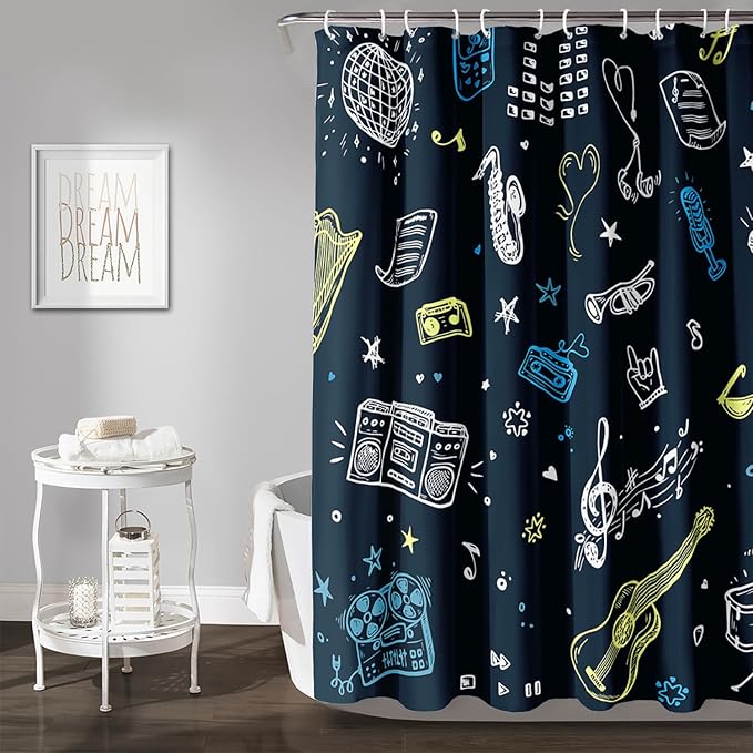 AILONEN Graffiti Note Music Shower Curtain,Hip Hop Music Art Bath Curtain Minimalist Bathroom Curtain 60" W*72" H Polyester Waterproof Bathroom Curtain with 12 Hooks