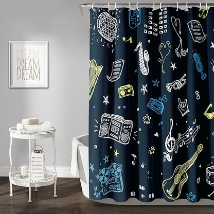 AILONEN Graffiti Note Music Shower Curtain,Hip Hop Music Art Bath Curtain Minimalist Bathroom Curtain 48" W*72" H Polyester Waterproof Bathroom Curtain with 12 Hooks