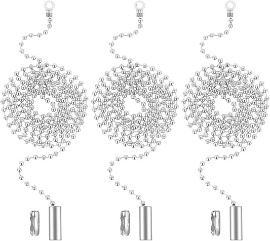 3 Pack Pull Chain String Extension Ceiling Fan Pull Chain Stainless Steel Switch Chain Extender wif Connector, for Ceiling Fan Light Fixture Light Bulb,1 Meter Length(Silver)