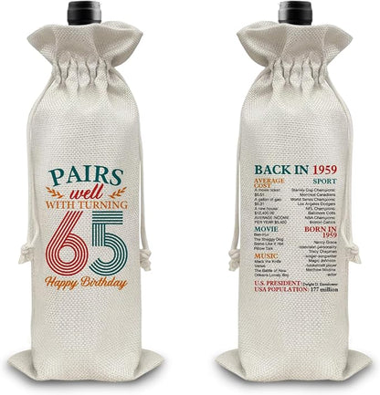 65th Birthday Gifts Wine Bag Congratulations Gifts for Women Men Parents Mom Dad Anniversary 1959 Birthday Wine Gift Bag