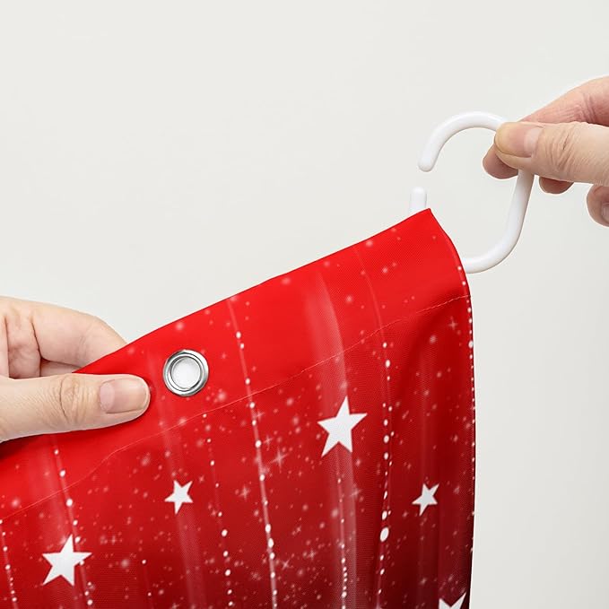 AILONEN White Star Shower Curtain,Starry Sky Waterproof Fabric Shower Curtain Sets for Girls Kids Teens, 60" W*72" H Black and Red Theme Shower Curtain