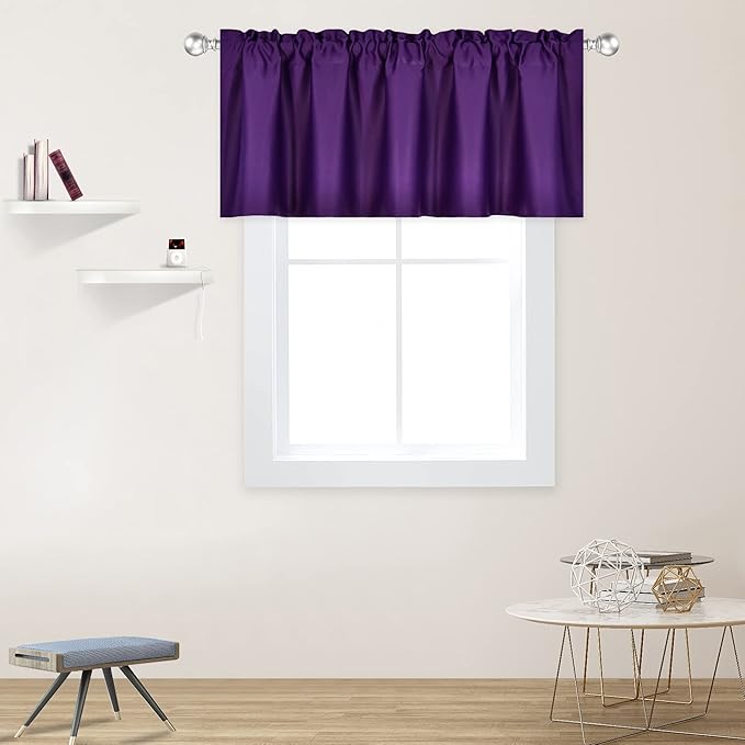 Purple Valance for Windows 52x18 Inch Solid Thermal Insulated Blackout Rod Pocket Kitchen Short Curtain Toppers Valance for Bathroom Living Room 1 Panel