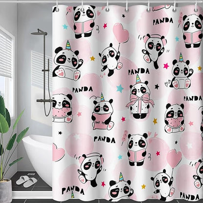 AILONEN Panda Shower Curtain for Bathroom, Cute Kawaii Panda Kids Bathroom Curtain,Pink Cartoon Bath Curtain 72" W*72" H Polyester Waterproof Bathroom Curtain with 12 Hooks
