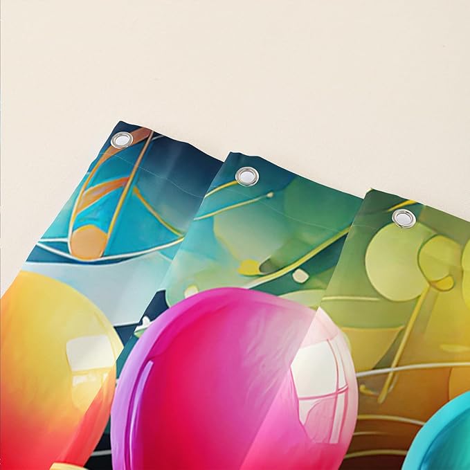 AILONEN Love Theme Shower Curtain for Bathroom, Romantic Rainbow Balloon Tie Dye Bath Curtain for Kids Girls Women,Abstract Music Black Shower Curtain Waterproof with 12 Plastic Hooks, 60" W*72" H