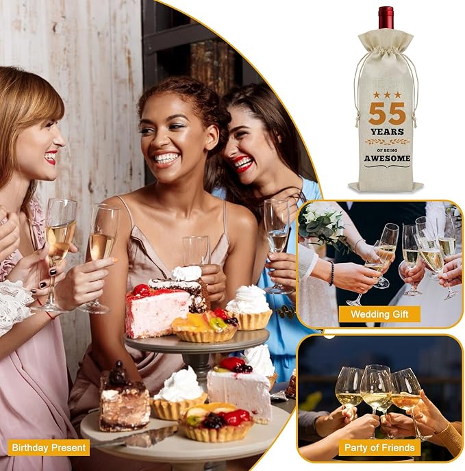 55th Birthday Gifts for Women Men Wine Bag 55 Year Old Birthday Gifts for Her Him 55 Year Work Anniversary Decorations Wine Bottle Decoration Bag Born in 1969 Wine Accessories Gifts for Wine Lovers