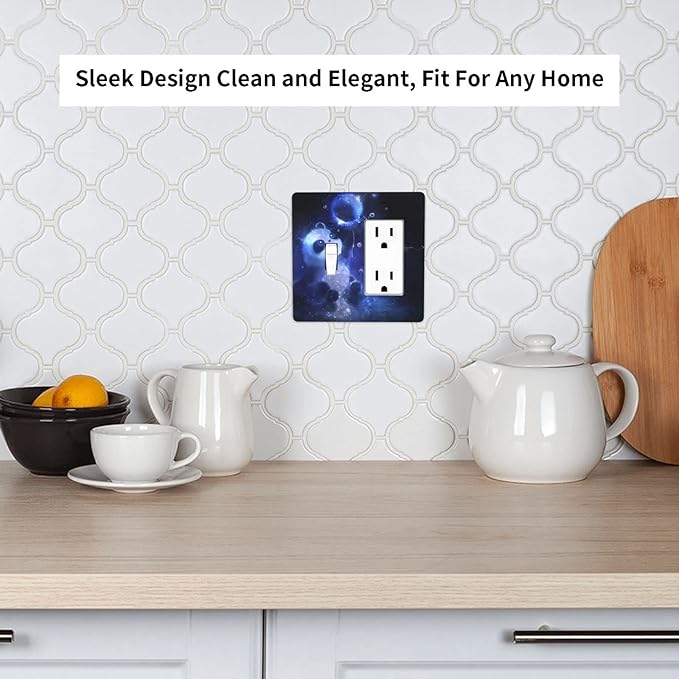 Cute Baby Panda Light Switch Cover Wall Plate Decorative 2 Gang Combination 1 Toggle 1 Rocker Outlet Covers Blue for Farmhouses Kitchens Bedrooms 4.5 x 4.5 in