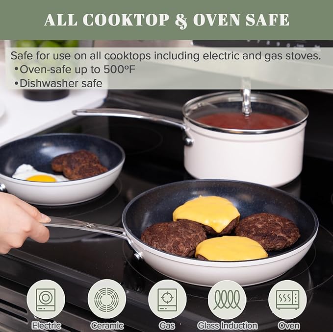 Nuwave 9pc Cookware Set Healthy Duralon Blue Ceramic Nonstick Coated, Diamond Infused Scratch-Resistant, PFAS Free, Oven Safe, Induction Ready & Evenly Heats, Tempered Glass Lids & Stay-Cool Handle