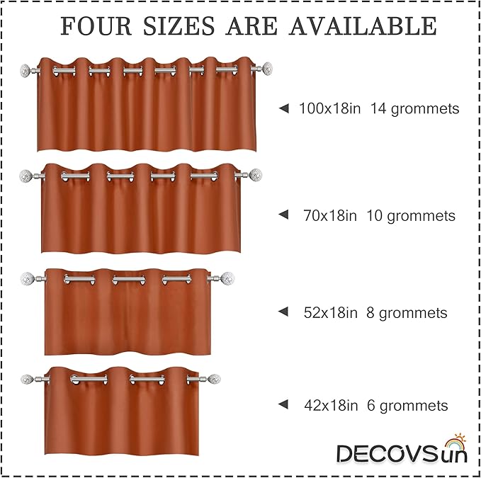 Rust Valances for Windows 100X18 Inches Blackout Thermal Insulated Valance with Grommet Top for Kitchen Living Room Short Straight Drape Valance for Bedroom Kids Room 1 Panel