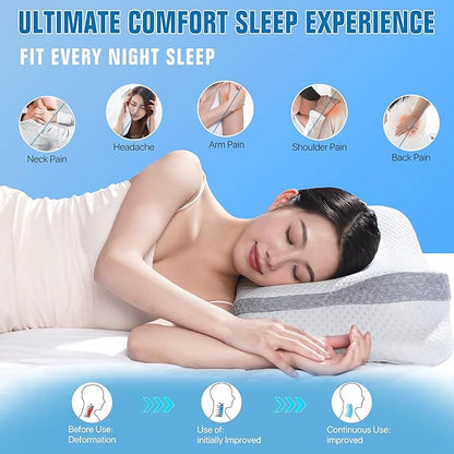 5-Zone Cervical Neck Pillow for Pain Relief, Adjustable Height Contour Memory Foam Pillow for Side Sleepers and Back Sleepers, Ergonomic Orthopedic Bed Pillow for Women, Girls