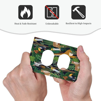 Cartoon Animal Zebra Leopard Giraffe Bird Leaf Single Duplex Wall Plate Covers Nursery Light Switch Cover 1 Gang Outlet Plate Decorative Electrical Receptacle Art Faceplate Switchplate for Kidroom