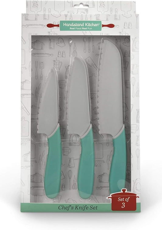 3-Piece 5", 6" and 7" Serrated BPA-Free Knife Set for Kid Safe Cooking