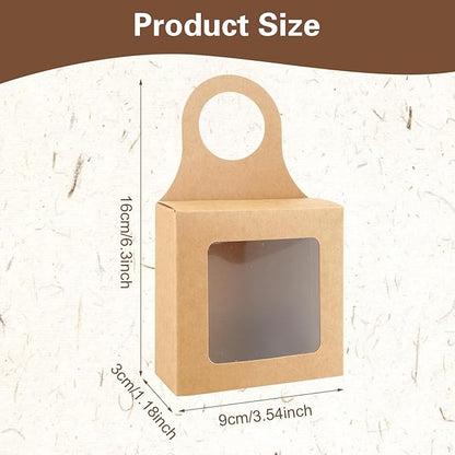 Sibba 20Count Kraft Paper Wine Bottle Box with Window Handles Hanging Foldable Gift Wine Sets Folding Kraft Bags for Kitchen Christmas Dining Engagement