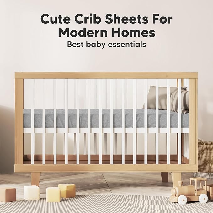 2-Pack Organic Crib Sheets for Boys, Girls - Jersey Fitted Crib Sheet, Baby Crib Sheets Neutral, Crib Mattress Sheet, Cotton Crib Sheets, Breathable Crib Sheet, Baby Mattress Sheets (Storm)