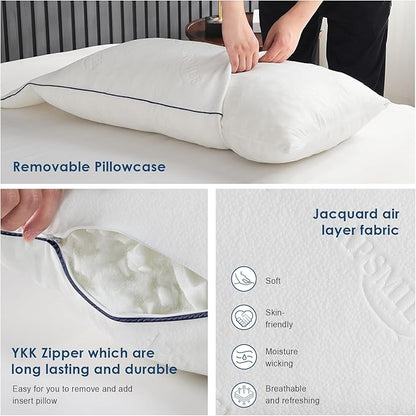 APSMILE Shredded Memory Foam Pillows Queen Size, Adjustable Luxury Cooling Pillows for Neck Pain, Hotel Firm Bed Pillows for Sleeping, Essentials for Side/Back Sleeper (White,18"x28")