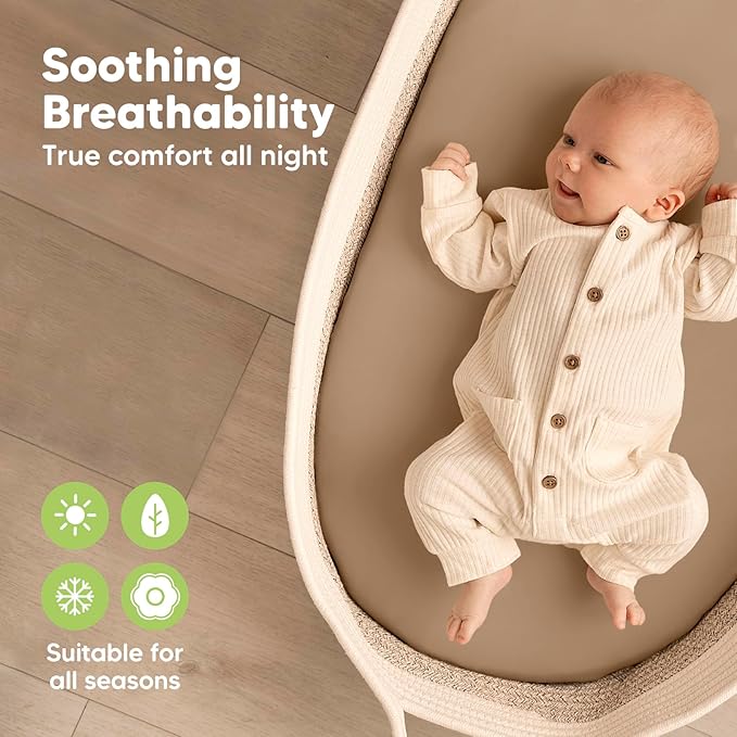 2-Pack Organic Bassinet Sheets for Girls, Boys - 100% Cotton Bassinet Mattress Sheets Compatible with Halo Bassinest Swivel Sleeper, Graco, Baby Delight, Chicco, Unisex Fitted Bassinet Sheets (Pecan)