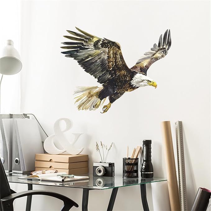 Watercolor Style Eagle Wall Decal Animals Wall Sticker Safari Wall Decor for Nursery Kid'sroom School Classroom Livingroom Bedroom Bathroom Decoration (Watercolor Style Eagle)