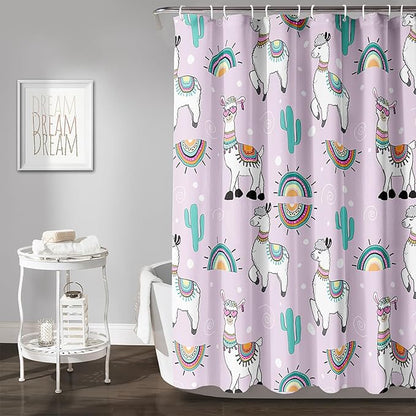 AILONEN Cool Llama Shower Curtain,Purple Desert Cactus Llama Bath Curtain,Polyester Water for Bathroom with 12 Plastic Hooks,72" W*96" H Purple