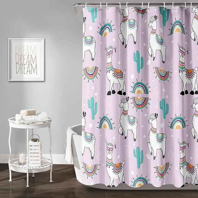AILONEN Cool Llama Shower Curtain,Purple Desert Cactus Llama Bath Curtain,Polyester Water for Bathroom with 12 Plastic Hooks,72" W*78" H Purple