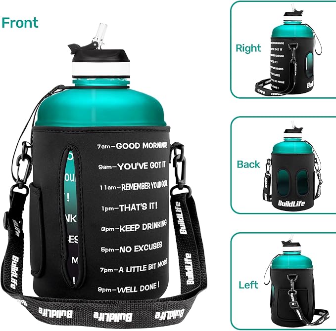 QuiFit Motivational Gallon Water Bottle - with Straw & Time Marker BPA Free Large Reusable Sport Water Jug with Handle for Fitness Outdoor Enthusiasts Leak-Proof