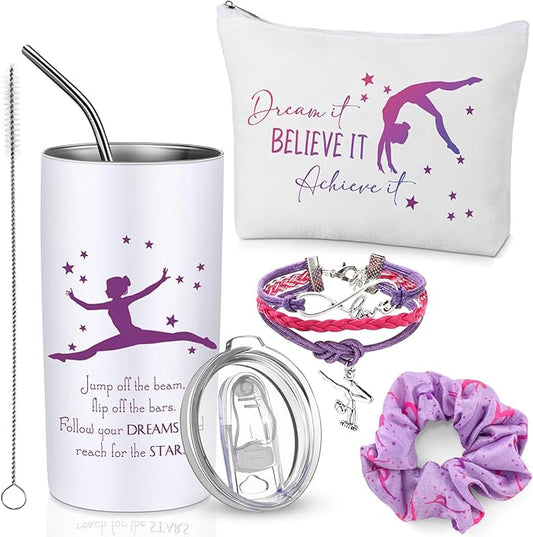 4 Pieces Sports Gifts Set - Hair Scrunchies, Elastic Hair Bands, Ball Charm Bracelet, Zipper Pouch, and Tumbler for Women
