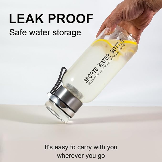 Glass Drinking Bottles,Borosilicate Sports water bottles, 34oz Capacity, With Stainless Steel Tea Strainer and Cup sleeve，Leak-Proof, BPA-Free, for Hot & Cold Beverages Tea, Juice(1PCS)