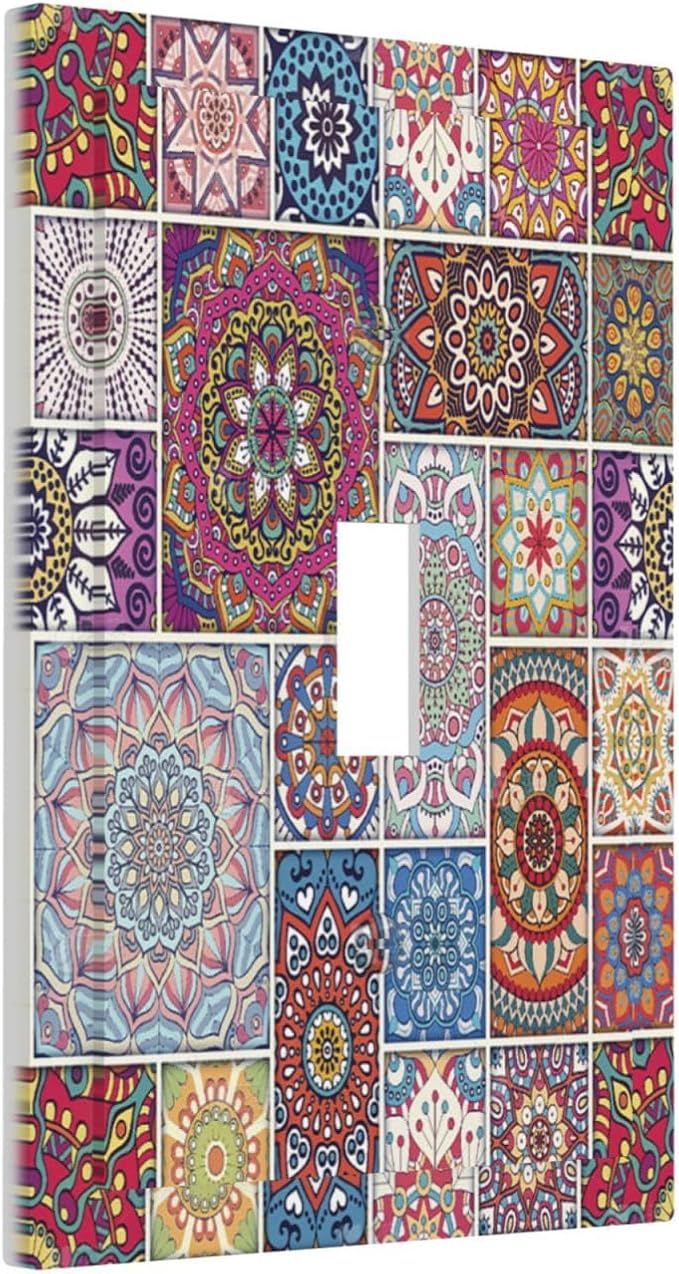Morocco Talavera Mexican Tiles Printed Colroful Mandala 1 Gang Light Switch Covers Single Toggle Wall Plate Decorative Switchcover Electrical Switchplate for Kitchen Bathroom Bedroom Decor