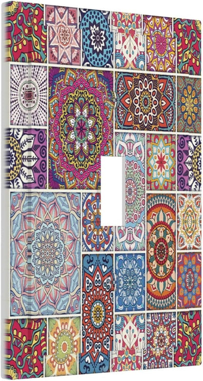 Morocco Talavera Mexican Tiles Printed Colroful Mandala 1 Gang Light Switch Covers Single Toggle Wall Plate Decorative Switchcover Electrical Switchplate for Kitchen Bathroom Bedroom Decor