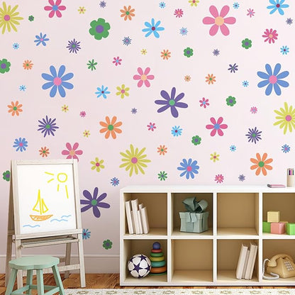 Amaonm 12 Sheets Large Daisy Wall Decals DIY Boho Sunflower Wall Stickers Peel and Stick Colorful ins Daisy Floral Wall Decor for Nursery Little Girls Teens Bedroom Living Room (9 Sheets of 90pcs)