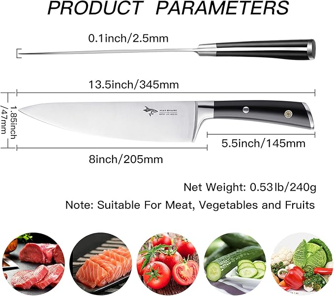 MAD SHARK Basic Chef Knife 8 inch Premium Kitchen Knife, German High Carbon Stainless Steel Ultra Sharp Chef's Knife with Ergonomic Handle & Gift Box, Perfect for Chopping Meat, Fish, Fruit, Vegetable