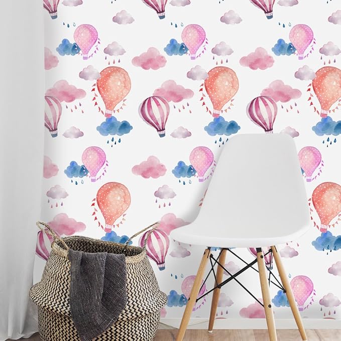 Removable 15.8 x 98.4inch Rainbow 3D Hot Air Ballon and Clouds Wall Decals DIY Wallpaper Wall Stickers Murals Decor for Kids Babys Girls Bedroom Teens Nursery Living Room Door Desk Decoration (Ballon)