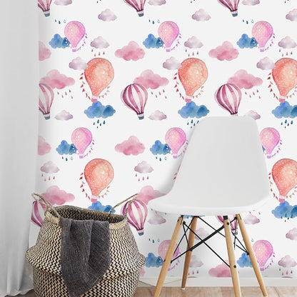 Removable 15.8 x 98.4inch Rainbow 3D Hot Air Ballon and Clouds Wall Decals DIY Wallpaper Wall Stickers Murals Decor for Kids Babys Girls Bedroom Teens Nursery Living Room Door Desk Decoration (Ballon)