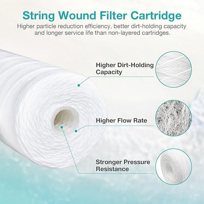 20 x 4.5 Inch 5 Micron String Wound Sediment Water Filter Cartridge, SimPure Whole House Sediment Well Water Filter Replacement for Well Water, Fits DB20P DB20P-3 (2 Pack)